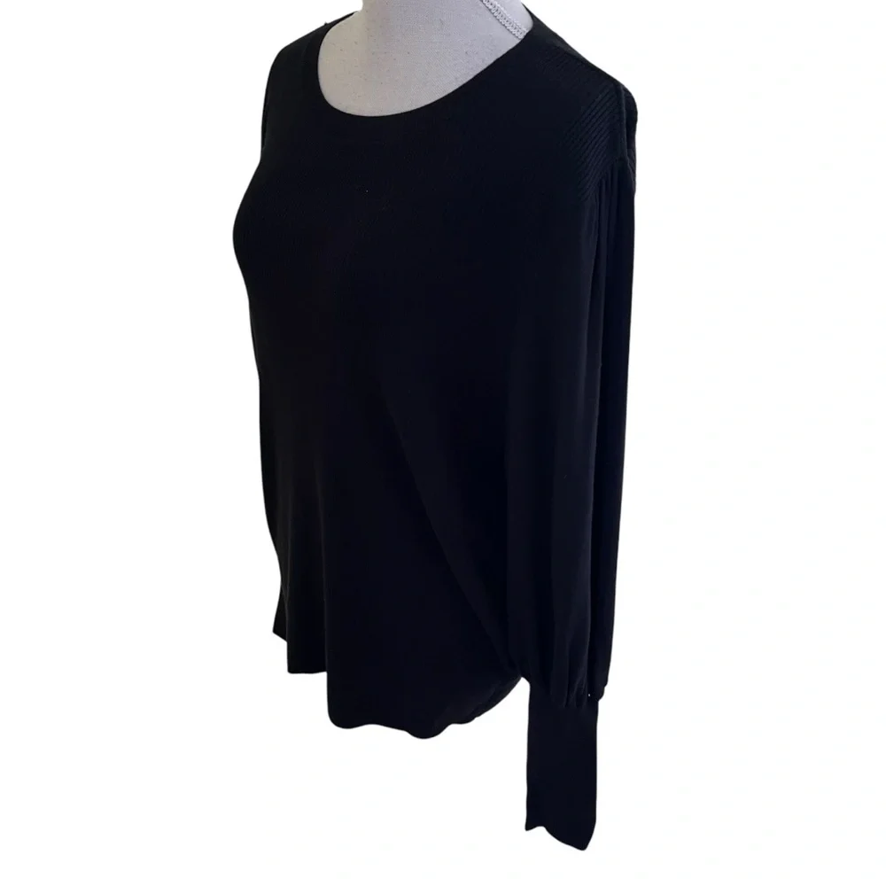 Halogen Black Ribbed Knit Scoop neck Sweater with Long Puffed Sleeves L